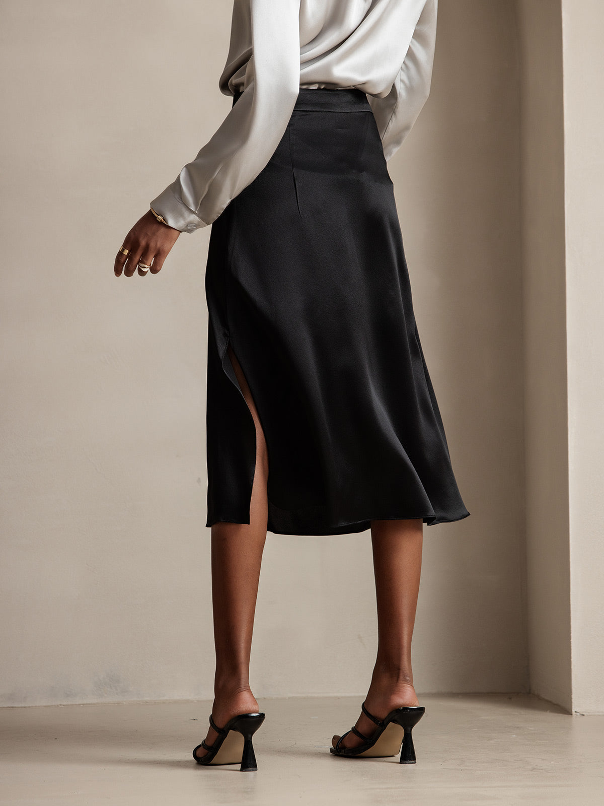 [Black] SilkSilky-UK 19Momme Silk Skirt 002