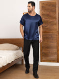 SilkSilky UK Pure Silk Short Sleeve Round Neck Men's T Shirt DarkBlue 003