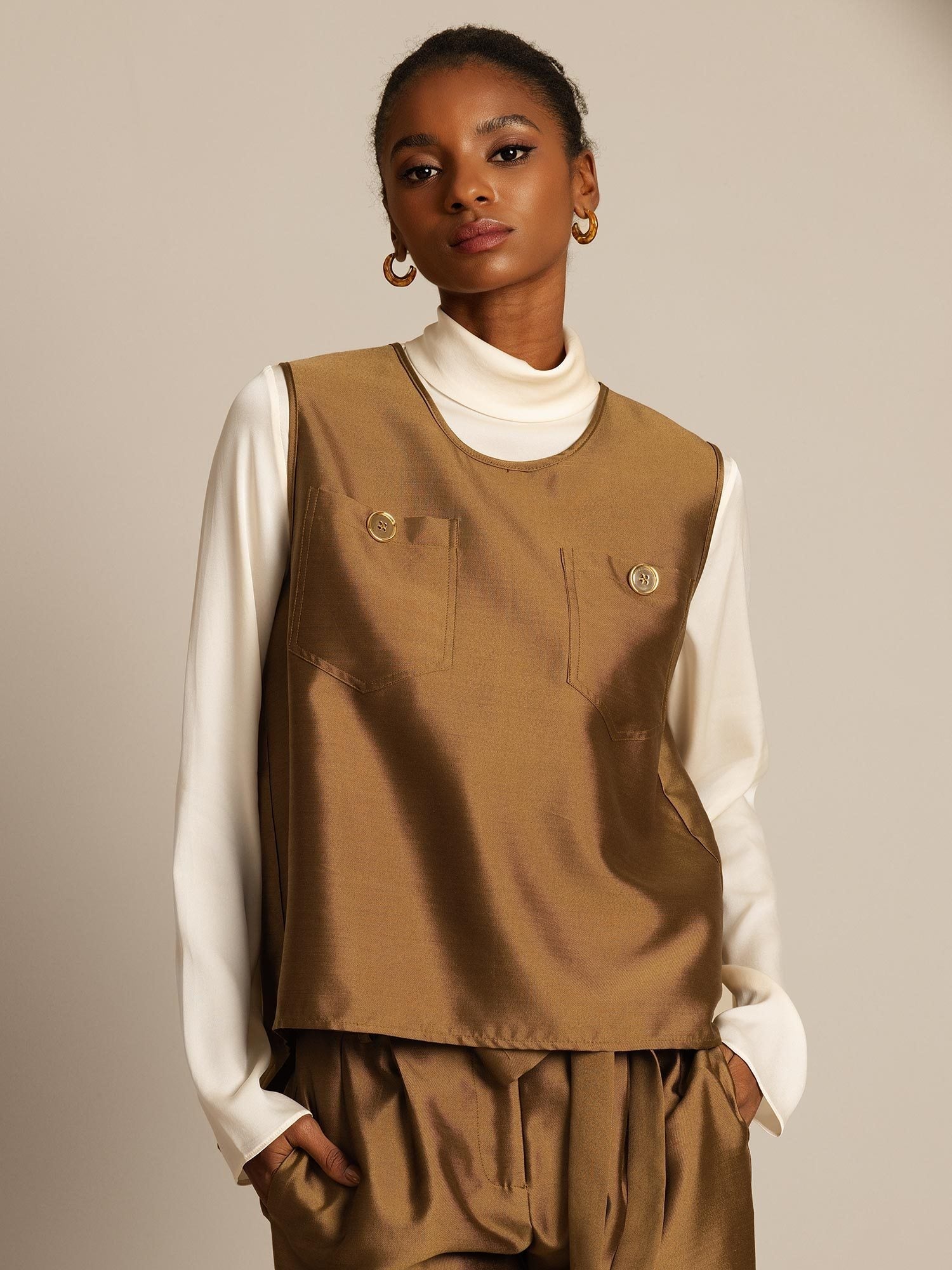 [Bronze] SilkSilky-UK 32Momme Silk-Wool Blend Womens Vest 001,