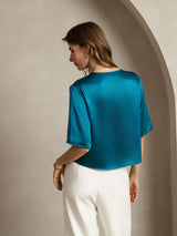 [Teal] SilkSilky-UK Half Sleeve Scoop Neck Women's T-Shirt 002