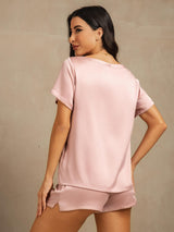 [Peach Skin] SilkSilky-UK 19Momme Machine-Washable Silk Short Sleeve Round Neck Women's Pyjamas 002
