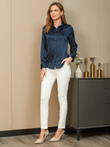 [Dark Blue] SilkSilky-UK Long Sleeve Lapel Collar Women's Shirt 006