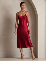[Wine] SilkSilky-UK Spaghetti Strap V Neck Dress 006