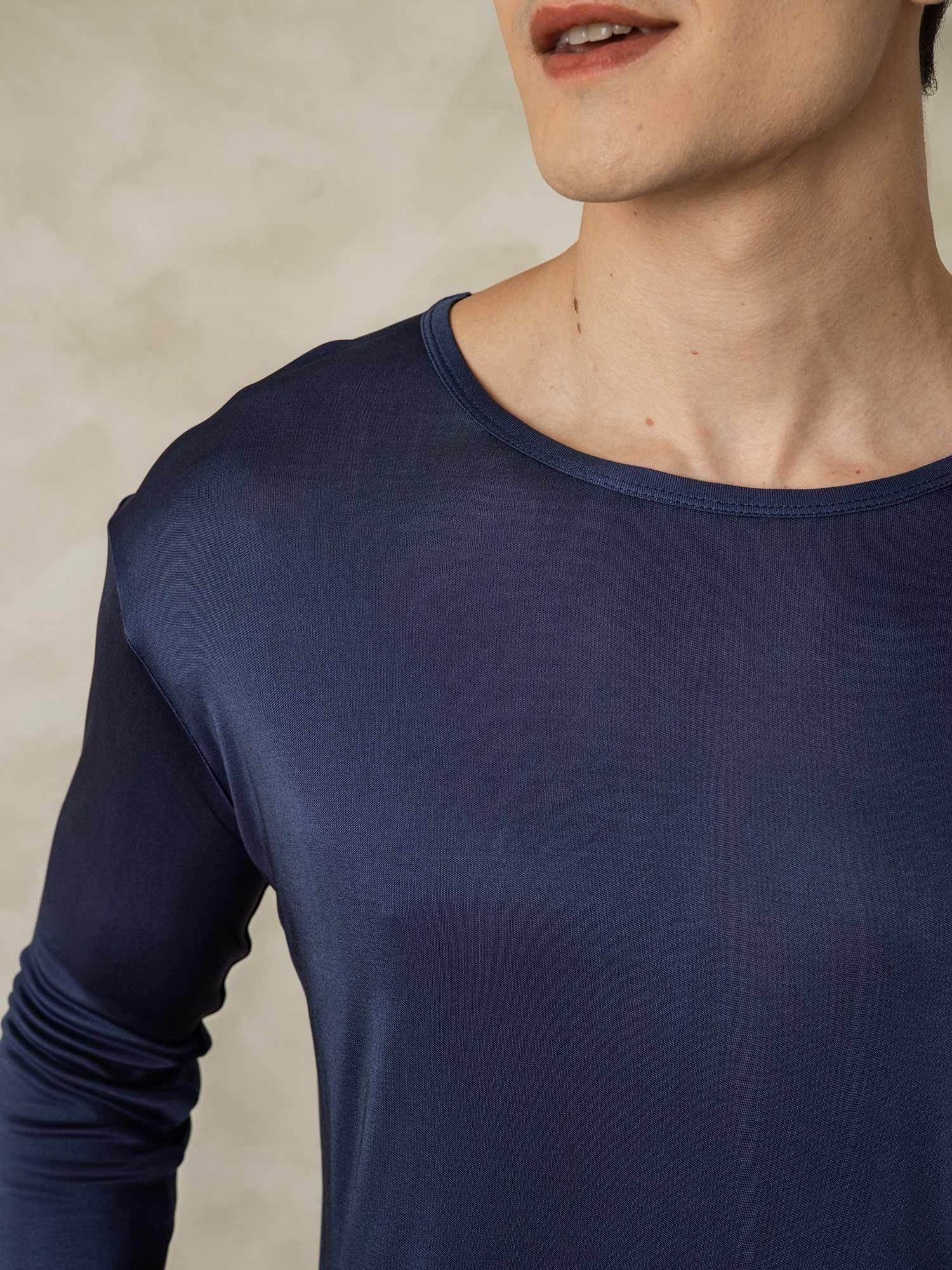 [DarkBlue] SilkSilky-UK Silk Knitted Round Neck Men's Pyjamas 004