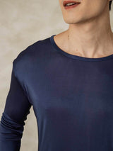 [Dark Blue] SilkSilky-UK Long Sleeve Round Neck Men's Long Johns 004