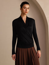 [Black] SilkSilky-UK Long Sleeve Wrap Women's Blouse 004