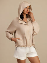 [Tan] SilkSilky-UK Silk Satin Surah Long Sleeve High Neck Women's Outerwear 001