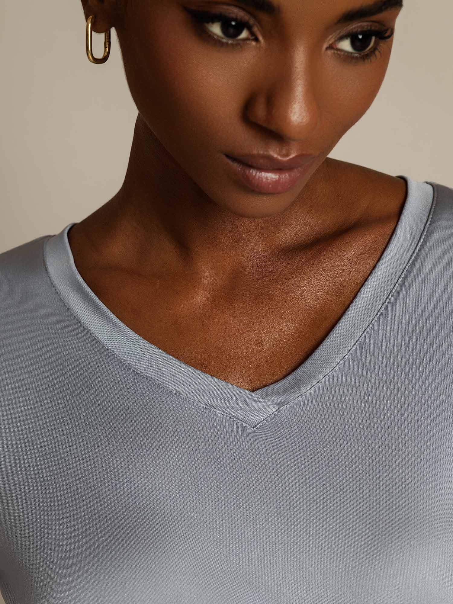 [LightGray] SilkSilky-UK Pure Silk V Neck Women's T-Shirt 004