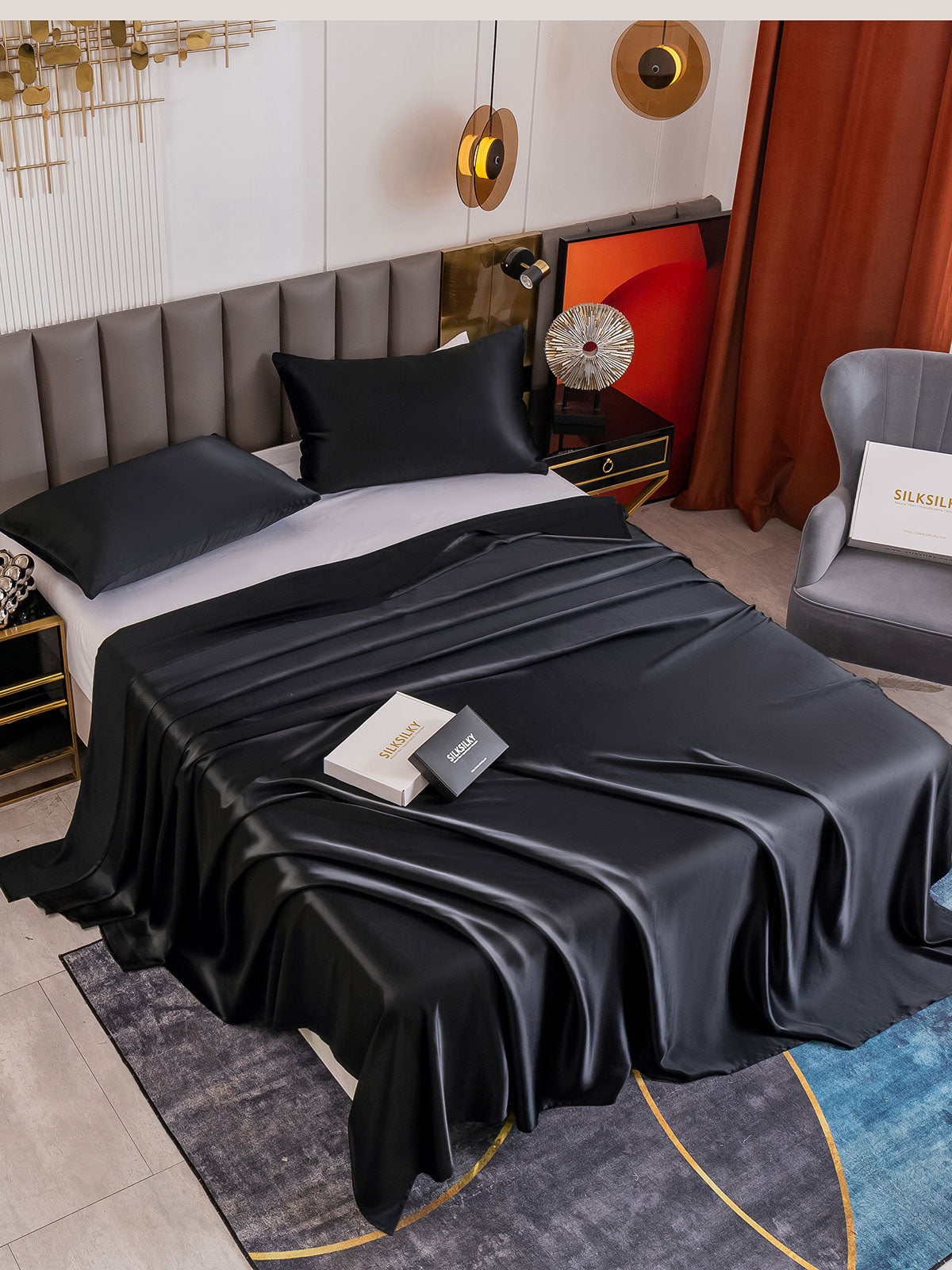 SilkSilky UK 19Momme Pure Silk Bedding Set Black 001