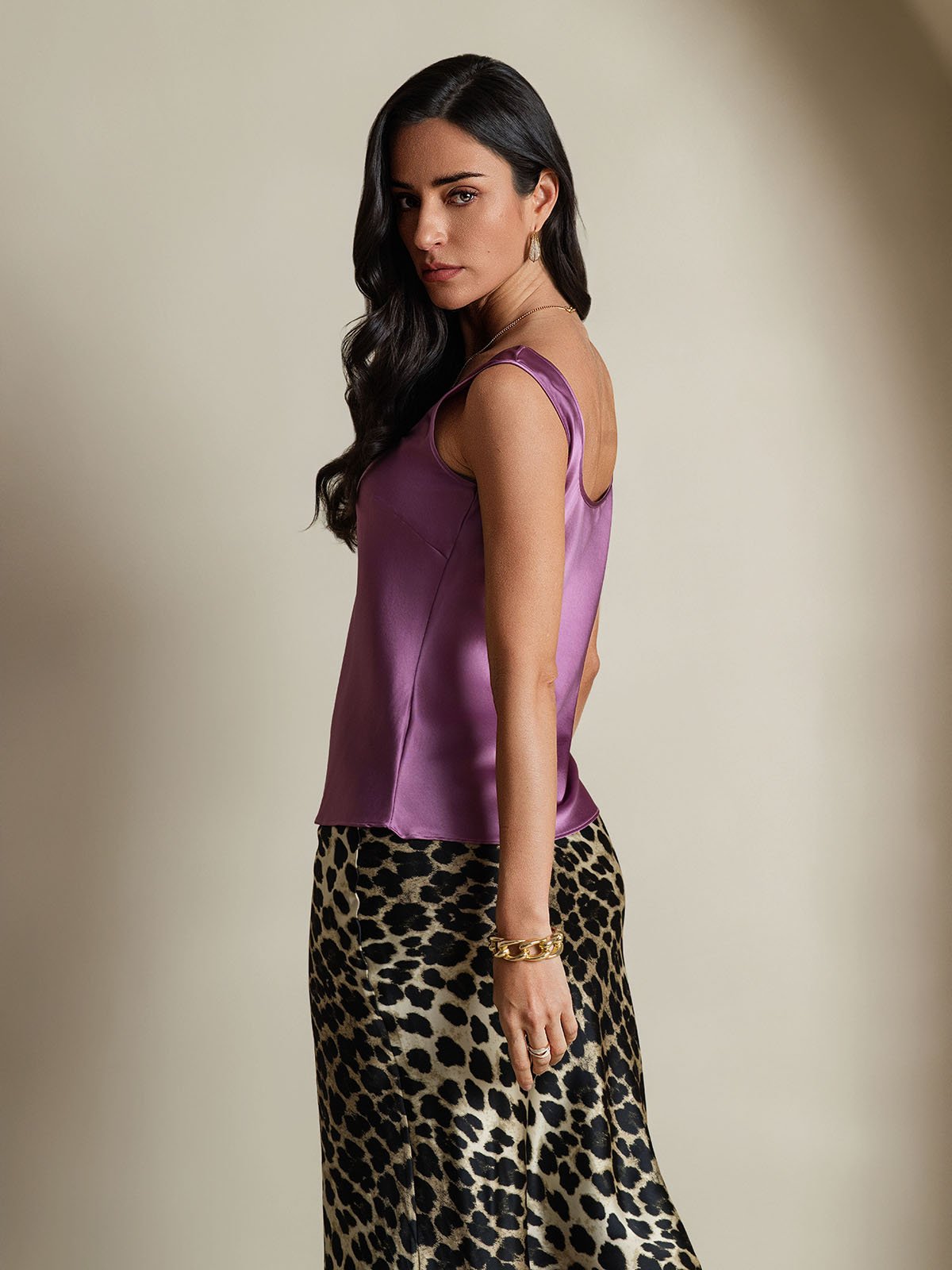[Deep Purple] SilkSilky-UK 19Momme Silk U Neck Camisole 002