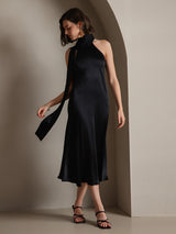 [Black] SilkSilky-UK Sleeveless Tie Neck Dress 001