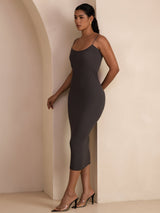 [Gray] SilkSilky-UK Spaghetti Strap Square Neck Dress 005