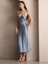 [Grayish Blue] SilkSilky-UK Spaghetti Strap V Neck Dress 006