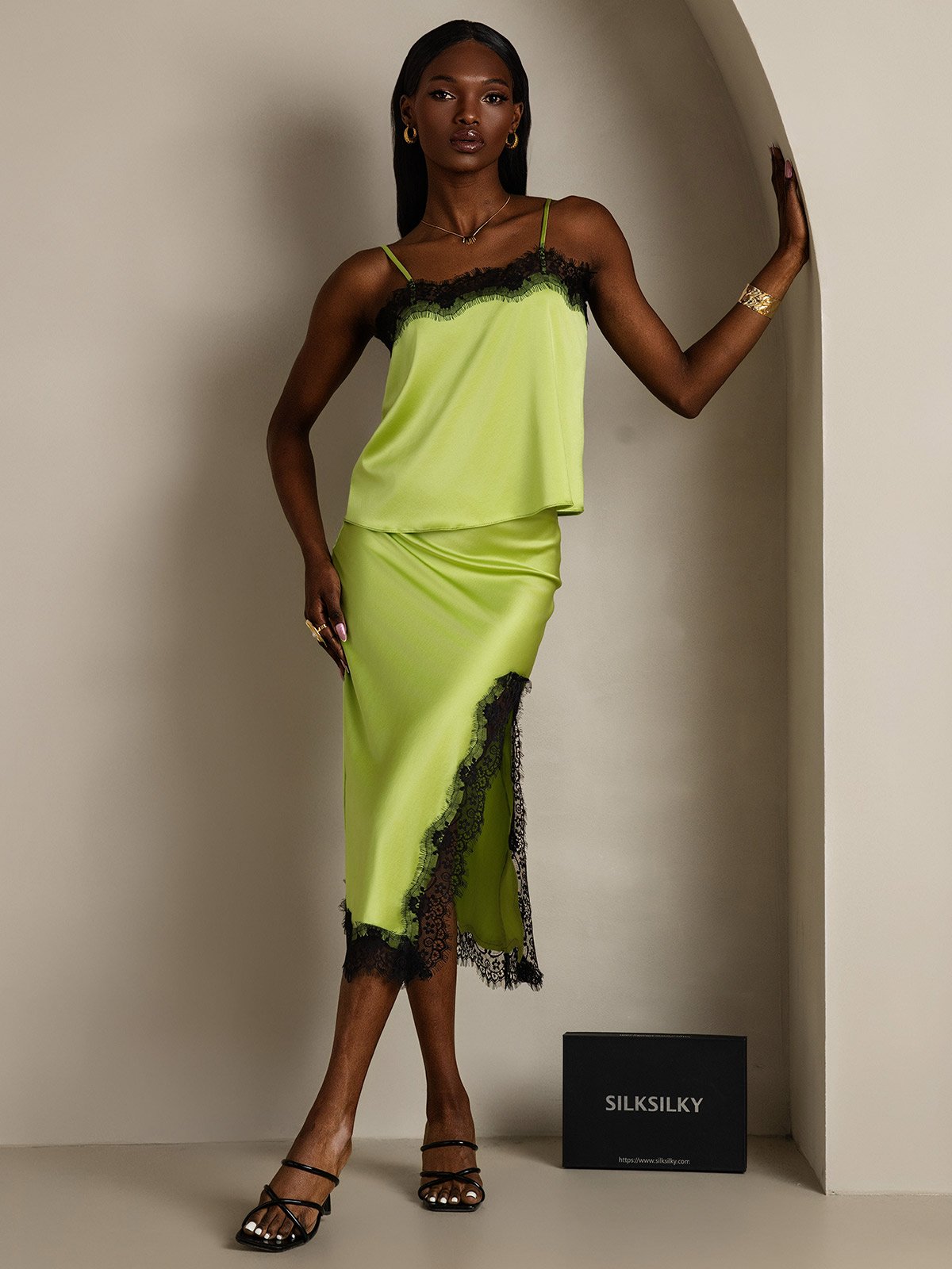 [Mint Green] SilkSilky-UK 19Momme Silk Split Skirt 006