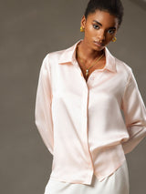 [Pink] SilkSilky-UK Long Sleeve Lapel Collar Women's Shirt 004