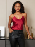 SilkSilky-UK Pure Silk Sleeveless V Neck Camisole DarkRed 003