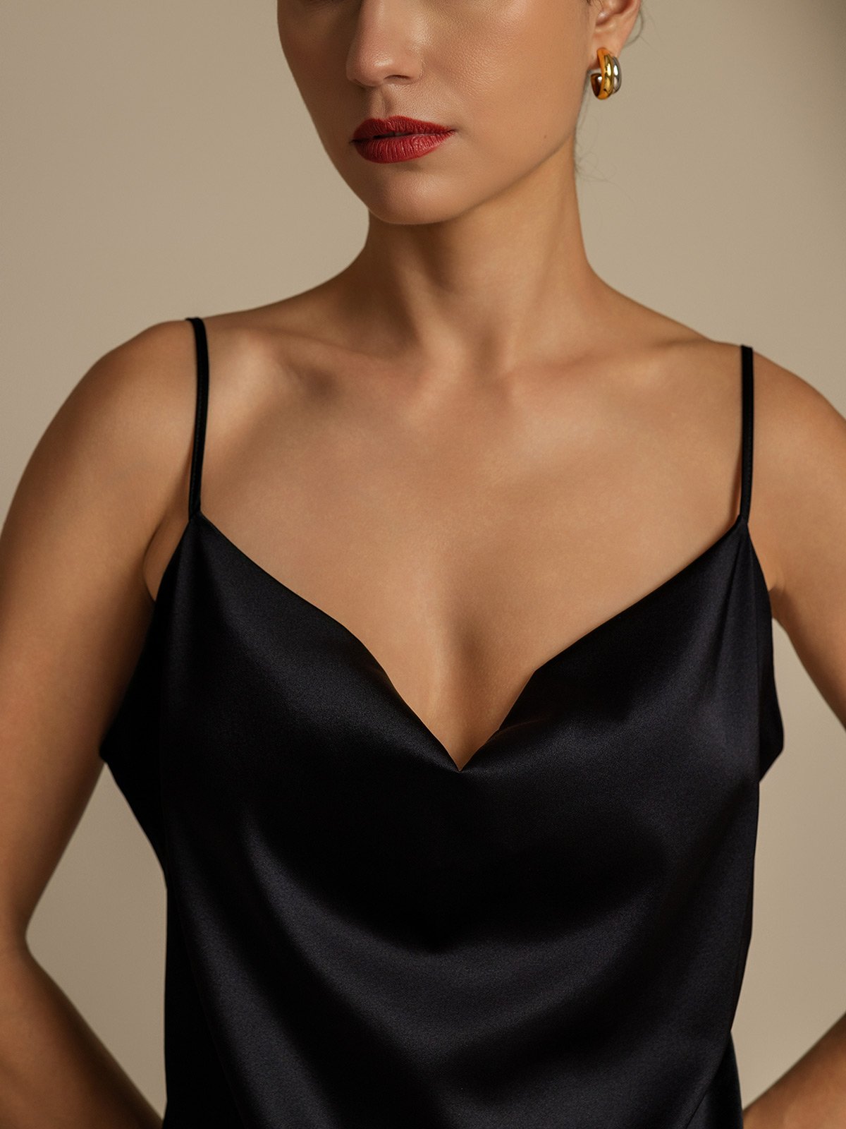 [Black] SilkSilky-UK 19Momme Silk Knitted Cowl Neck Women''s Outfit Sets 004,