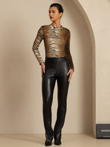 [Tiger] SilkSilky-UK 100% Silk Jersey Long Sleeve Mock Neck Women's T-Shirt 008