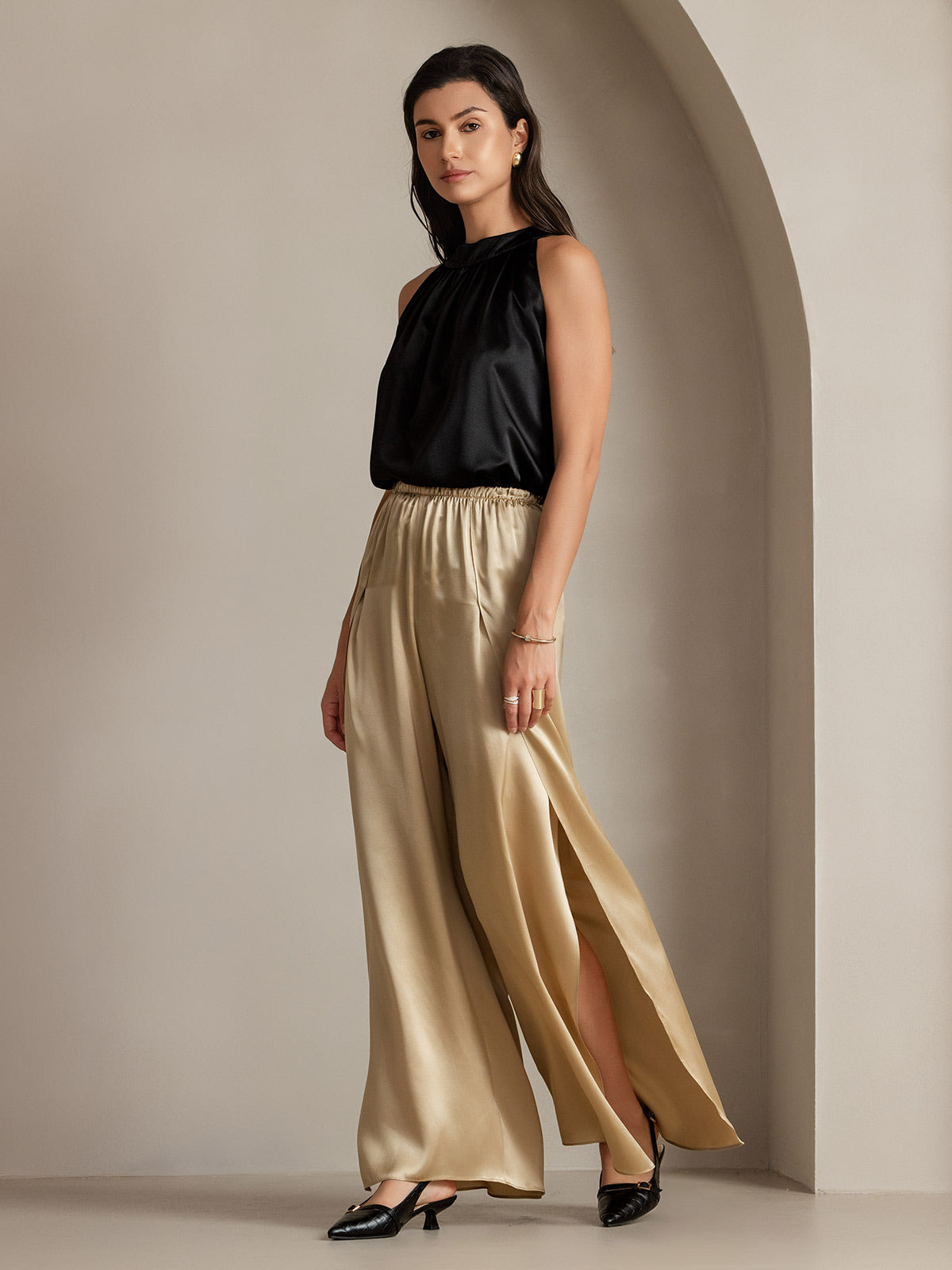 [Champagne] SilkSilky-UK 19Momme Silk Split Women's Pants 014