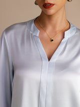 [Sky Blue] SilkSilky-UK Long Sleeve Split Women's Blouse 004