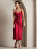 SilkSilky-UK Pure Silk Sleeveless Round Neck Dress Wine 005