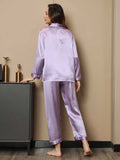 SilkSilky-UK Pure Silk Long Sleeve Lapel Women's Pyjamas Lavender 002