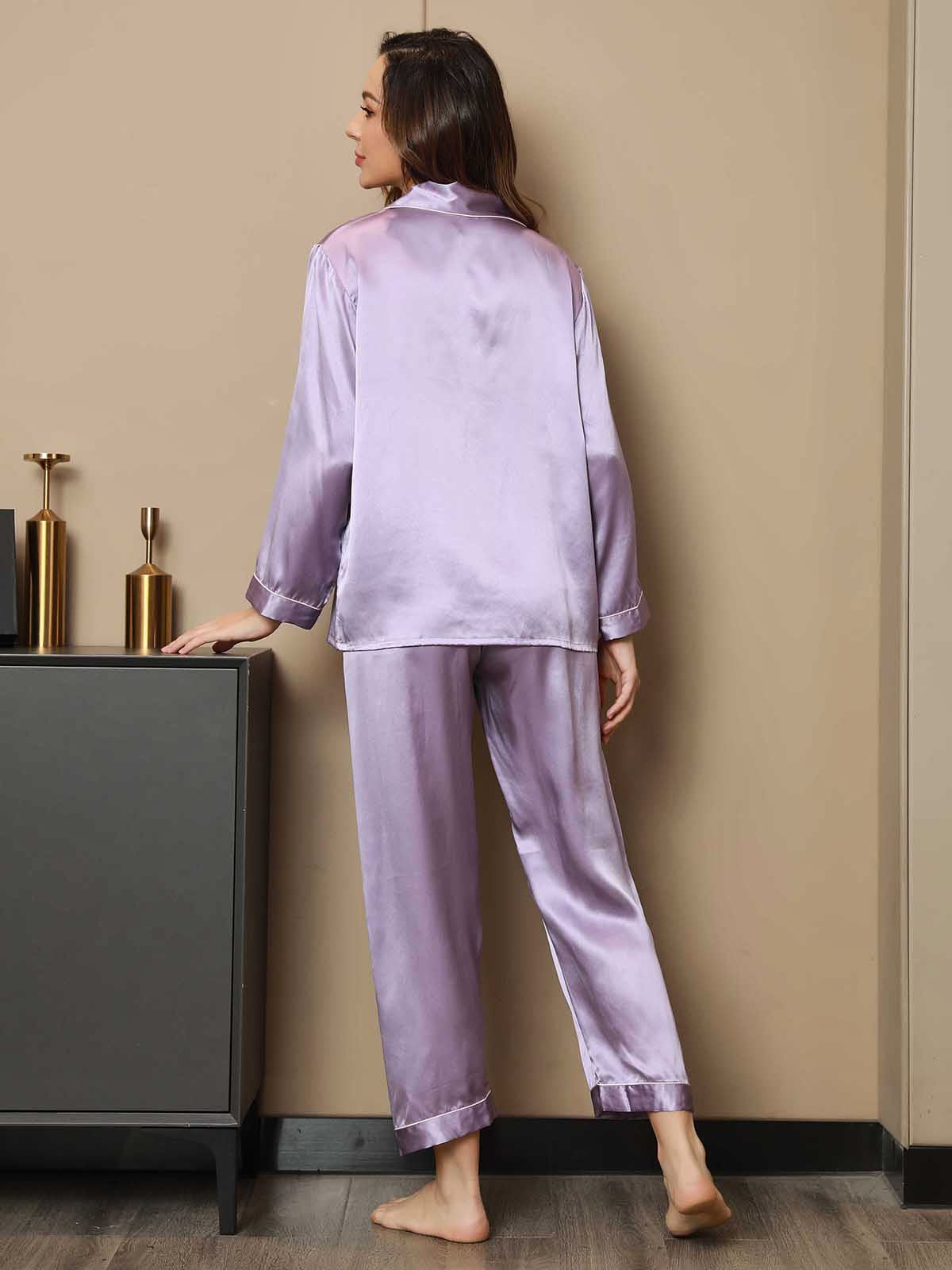 [Lavender] SilkSilky-UK Long Sleeve Notch Collar Women's Pyjamas 002