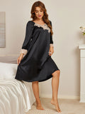 SilkSilky UK Pure Silk Long Sleeve Nightgown Black 006