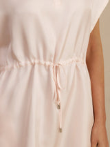 [Pink] SilkSilky-UK 18Momme Silk Satin Surah Cap Sleeve Henley Neck Dress 005