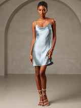 [Grayish Blue] SilkSilky-UK Spaghetti Strap Cowl Neck Dress 001