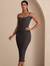 [Gray] SilkSilky-UK Spaghetti Strap Square Neck Dress 003