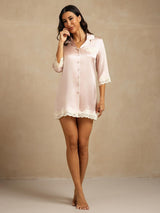 [Pink] SilkSilky-UK Pure Silk Collar Nightshirt 006