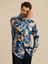 [Navy Dragon] SilkSilky-UK Long Sleeve Lapel Collar Men's Shirt 006