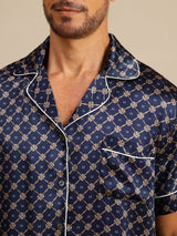 [Navy Chain] SilkSilky-UK Short Sleeve Notch Collar Men's Pyjamas 006