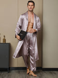 SilkSilky UK 19Momme Pure Silk Long Sleeve Lapel Men's Dressing Gown PaleMauve 004