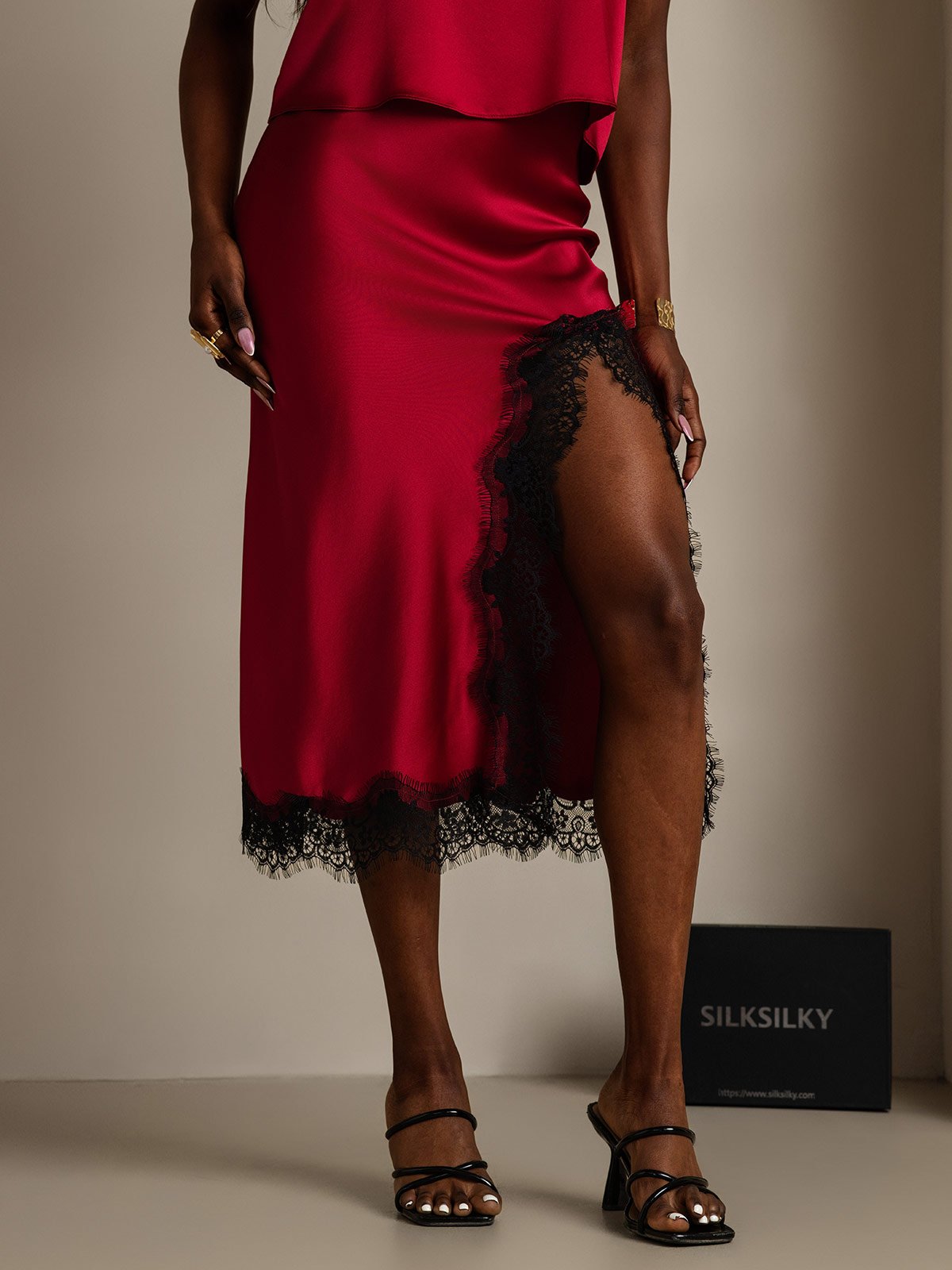 [Wine] SilkSilky-UK 19Momme Silk Split Skirt 007