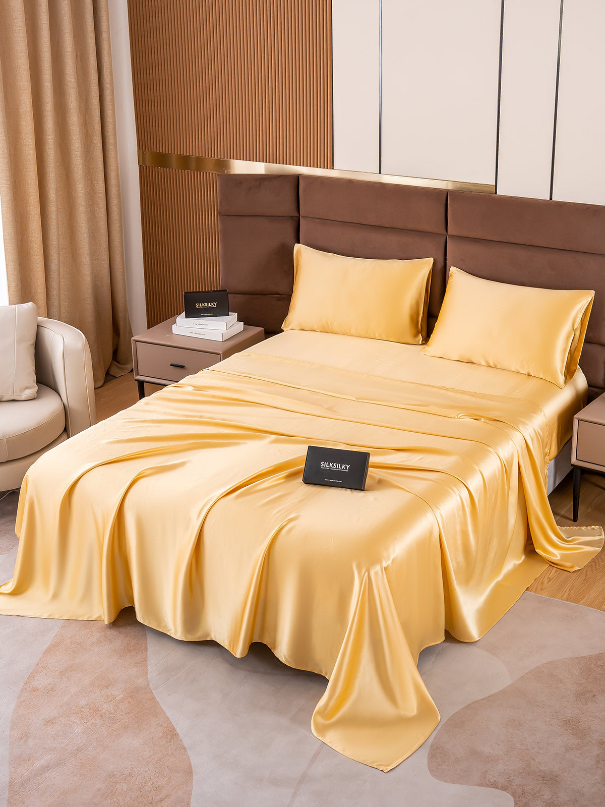 SilkSilky-UK 19Momme Pure Silk Sheet Champagne 007