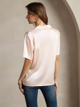 [Pink] SilkSilky-UK 19Momme Silk Notched Neck Women's Shirt 002