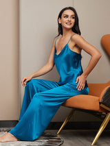 [Teal] SilkSilky-UK Spaghetti Strap V Neck Camisole Set 005