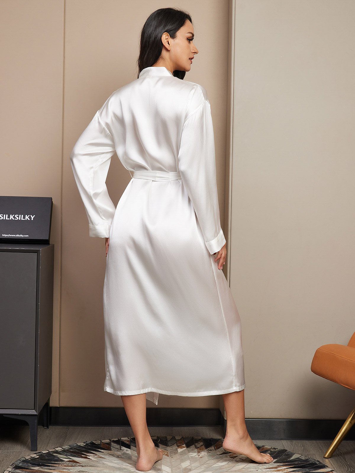 [White] SilkSilky-UK Pure Silk Wrap Women's Dressing Gown 002
