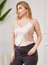 [Beige] SilkSilky-UK Spaghetti Strap V Neck Plus Size Camisole Top 003
