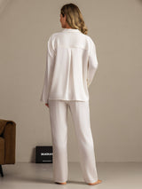 [White] SilkSilky-UK 19Momme Machine-Washable Silk Long Sleeve Notch Collar Women's Pyjamas 002