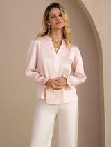 [Pink] SilkSilky-UK Long Sleeve Split Women's Blouse 004