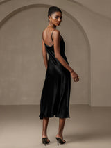 [Black] SilkSilky-UK Spaghetti Strap Cowl Neck Dress 002