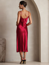 [Wine] SilkSilky-UK Spaghetti Strap V Neck Dress 002