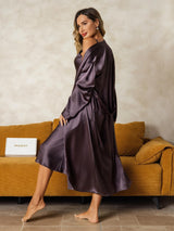 [Purple Gray] SilkSilky-UK Long Sleeve V Neck Nightdress&Dressing gowns 002
