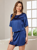 SilkSilky UK Pure Silk Half Sleeve Womens Pajamas DarkBlue 001