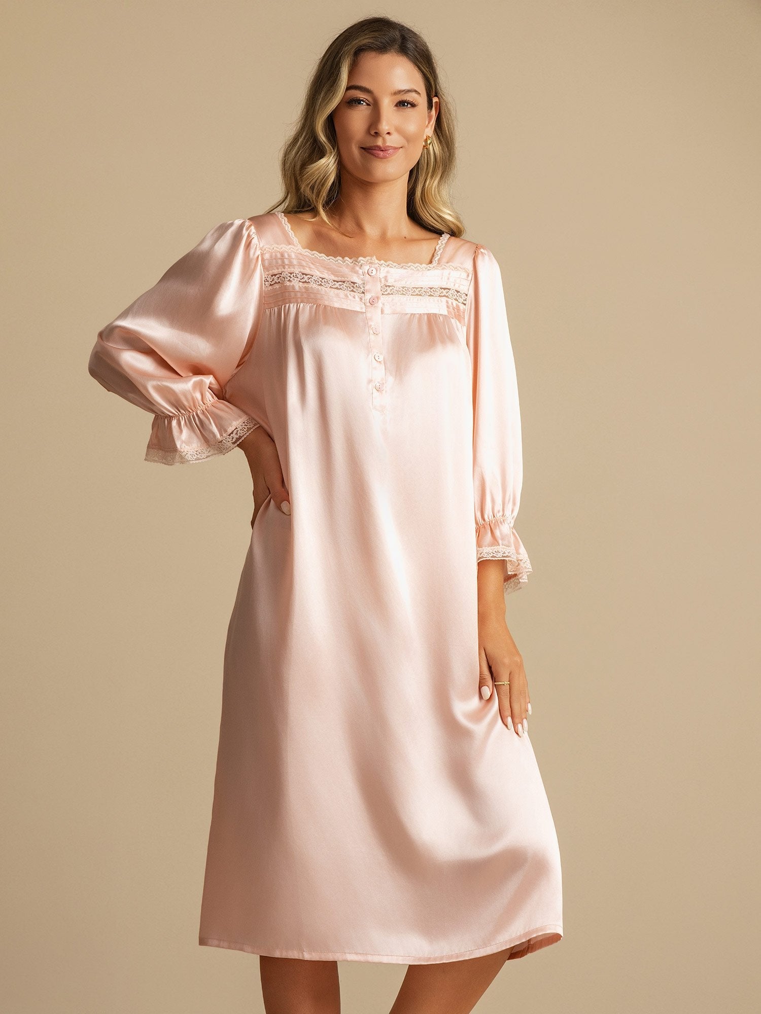 [LightPink] SilkSilky-UK Pure Silk Square Neck Nightdress 003