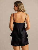 [Black] SilkSilky-UK Spaghetti Strap V Neck Camisole Set 002