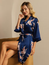 [Dark Blue] SilkSilky-UK 3/4 Sleeve Women's Dressing Gown 007